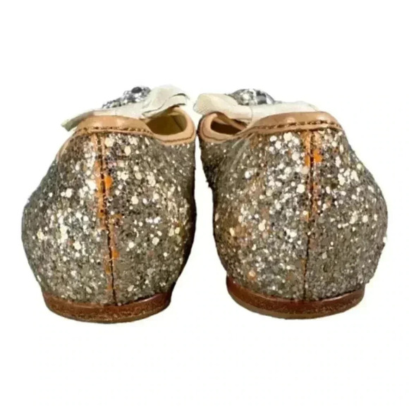 MIU MIU Prada Flats Shoes Silver Gold 6 Rhinestone Glitter Bow Pointed Toe 36 - Picture 6 of 9